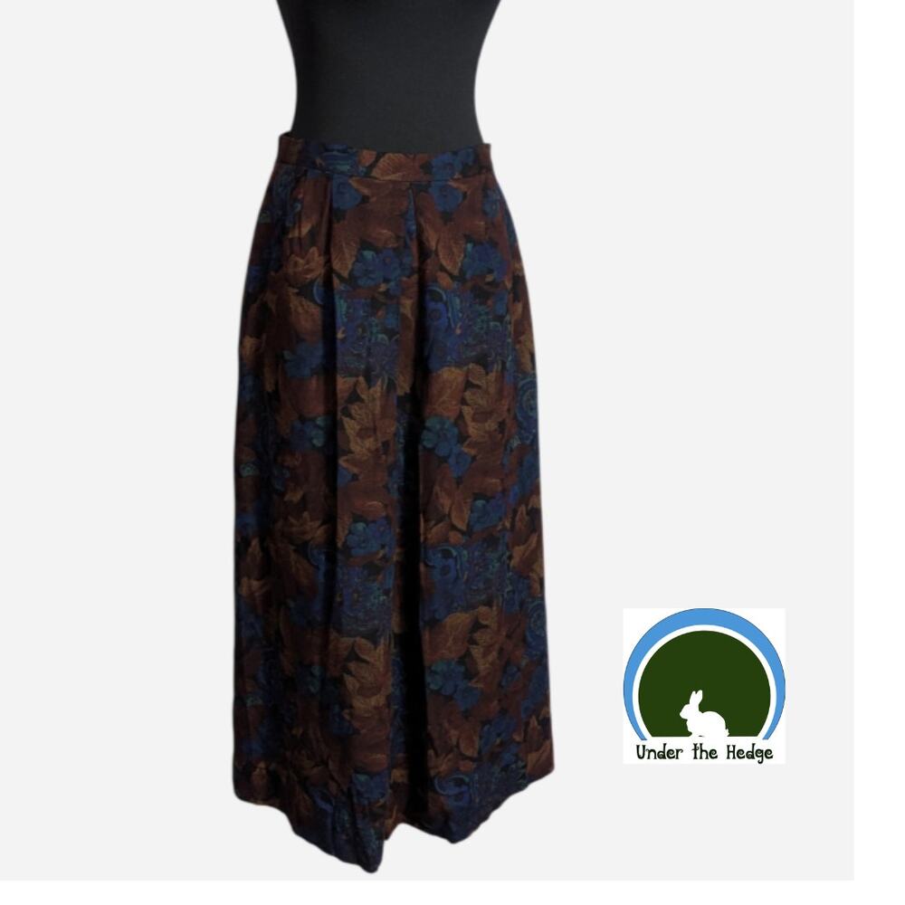 Vtg 80s Multi Floral Paisley Wool Pleated Midi Skirt Fits Size 8 Twee Fall